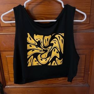 Large - Trippy Smiley Face Cropped Workout Shirt